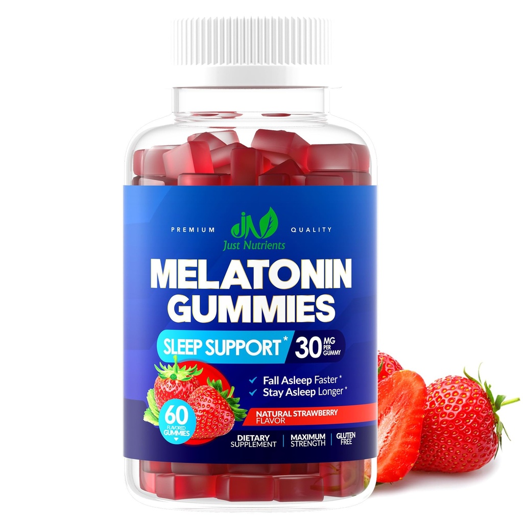 Melatonin 30mg Gummies for Adults (60 Servings) - Maximum Strength Sleep Support with 30mg of Melatonin Per Gummy - Gluten-Free, Sugar-Free, Non-GMO, 100% Vegetarian, Strawberry Flavor - 60 Gummies