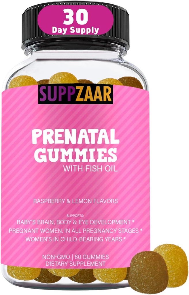 Vitaminas prenatales con DHA, ácido fólico, aceite de pescado, yodo, biotina &amp; vitamina A C D E B6 B12 - Vitaminas prenatales deliciosas para apoyar la salud y el bienestar de las mujeres - 60 Gummies