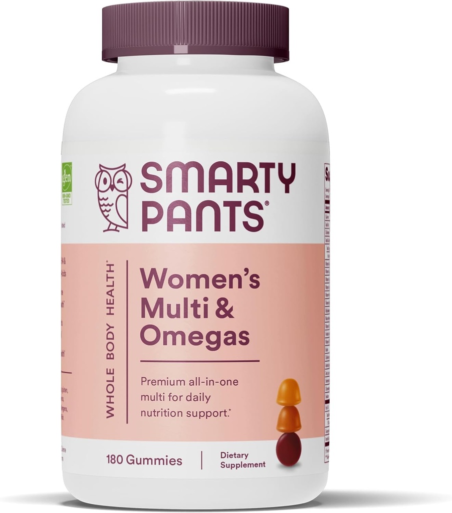 SmartyPants Gummies multivitamina de mujeres: Omega 3 Fish Oil (EPA/DHA), Methylfolate, CoQ10, Vitamina D3, C, Vitamina B12, B6, A, K & Zinc, Inositol, Gluten Free, 180 Conde (30 Day Supply)