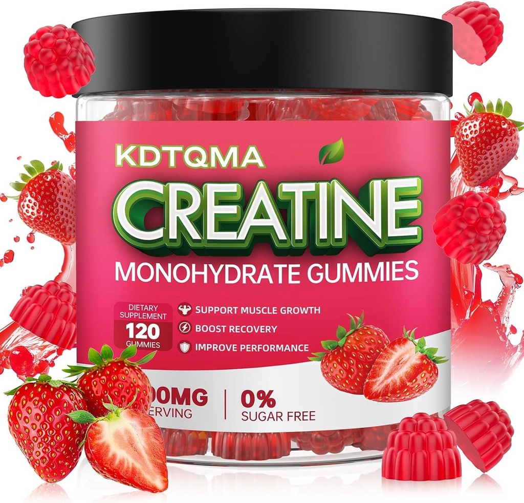 Creatine Monohydrate Gummies for Men & Women 120 CT - 5600mg of Creatine Monohydrate per Serving, Chewable Creatine Monohydrate for Muscle Support & Energy Boost, Sugar Free, Vegan (Strawberry Flavor)