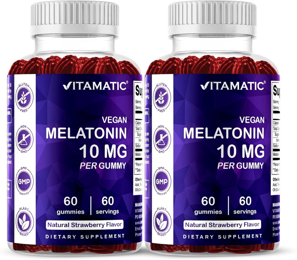 Melatonina Vitamática 10 mg Gummies Vegetarianas – Formando no-ábito – 60 Gummies por botella – 2-Pack (Total 120 Gummies Vegan)