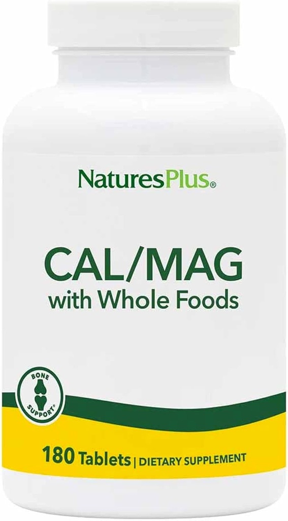 NaturesPlus Source of Life Cal/Mag Mineral Supplement- 500 mg Calcium, 250 mg Magnesium, 180 Vegetarian Tablets - Whole Food Supplement, Promotes Bone Health - Gluten-Free - 90 Servings