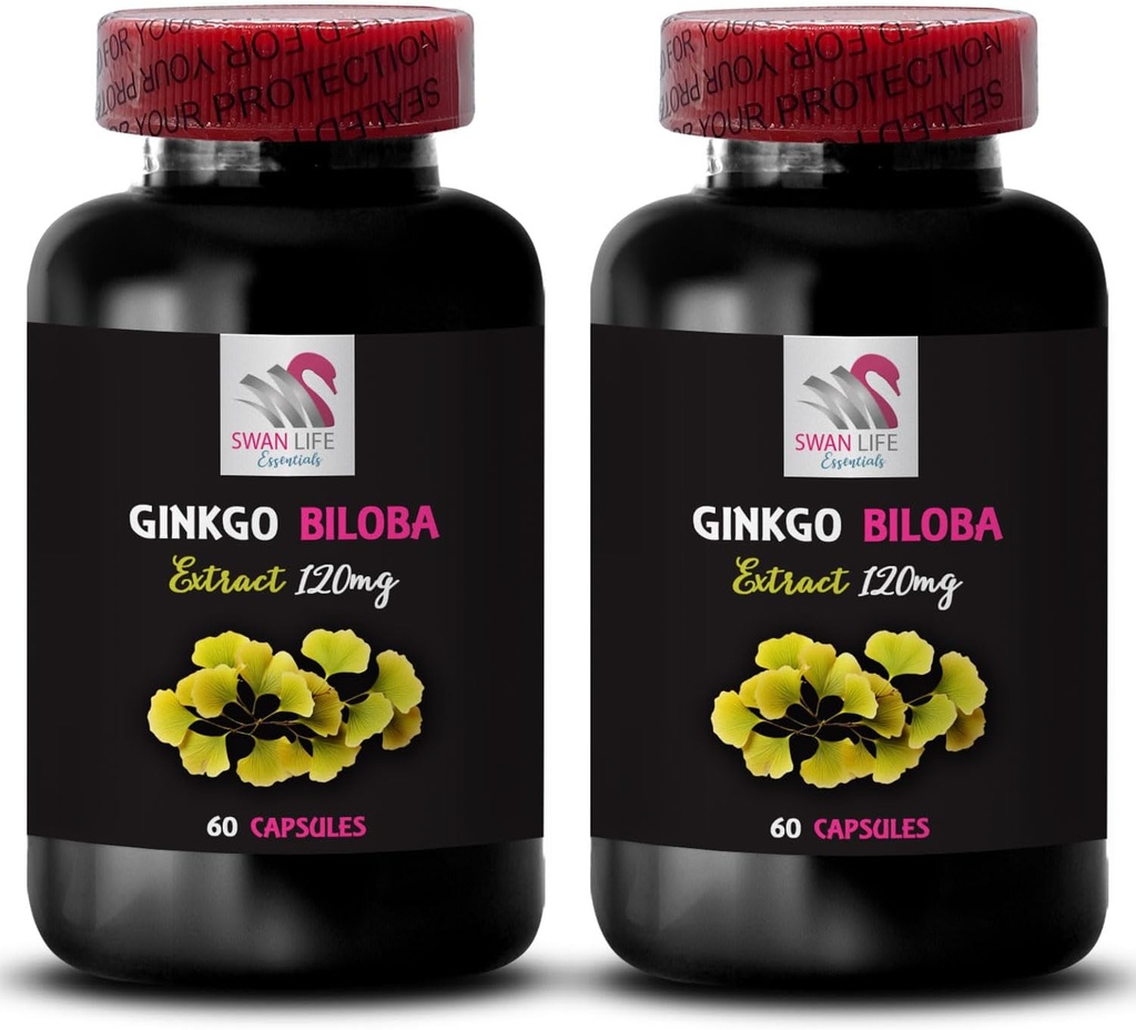 Capsules antioxidantes naturales - Extracto de Ginkgo BILOBA - Beneficios de la hoja herbal Extracto, Ginkgo biloba antioxidante Polvo, antioxidante botánico Capsules, Ginkgo antioxidante Beneficios 2 Botellas 120 Caps