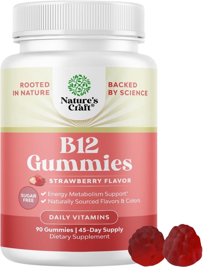 Vitamin B12 Gummies for Adults - Sugar Free Vitamin B12 1000 mcg Chewable Gums for Energy & Mood Support Immune & Nerves Health - Kosher Non-GMO & Gluten Free Supplement for Women & Men - 90 Count