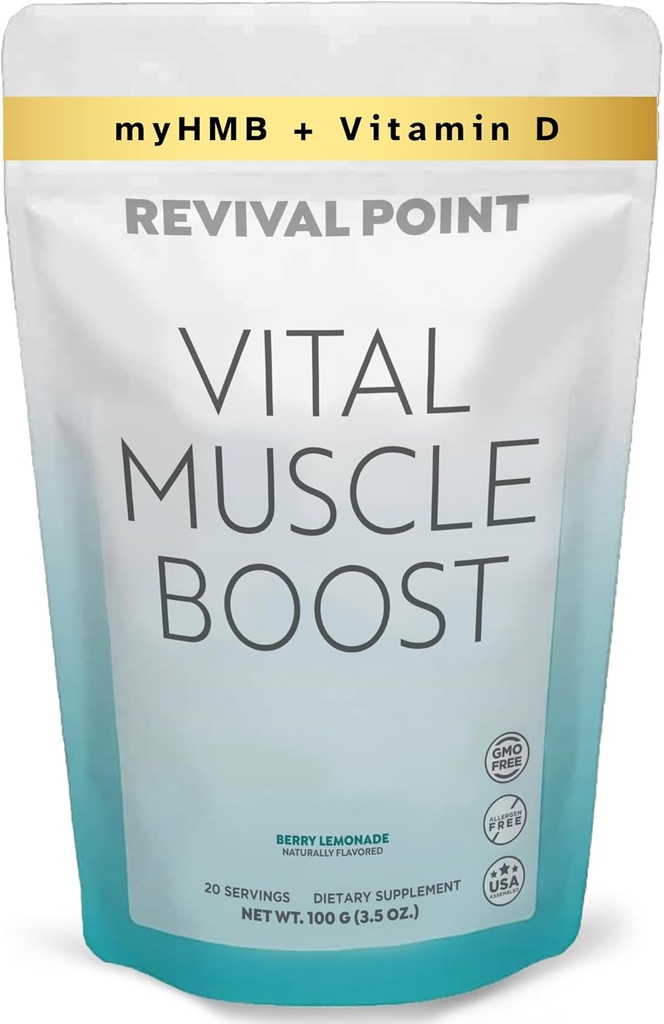 Vital Muscle Boost- Premium myHMB y vitamina D3 Suplemento para adultos – Patented HMB Powder 3000mg- para los músculos saludables, Energía &amp; Vibrant Active Life- Supports Protein Synthesis & Strength