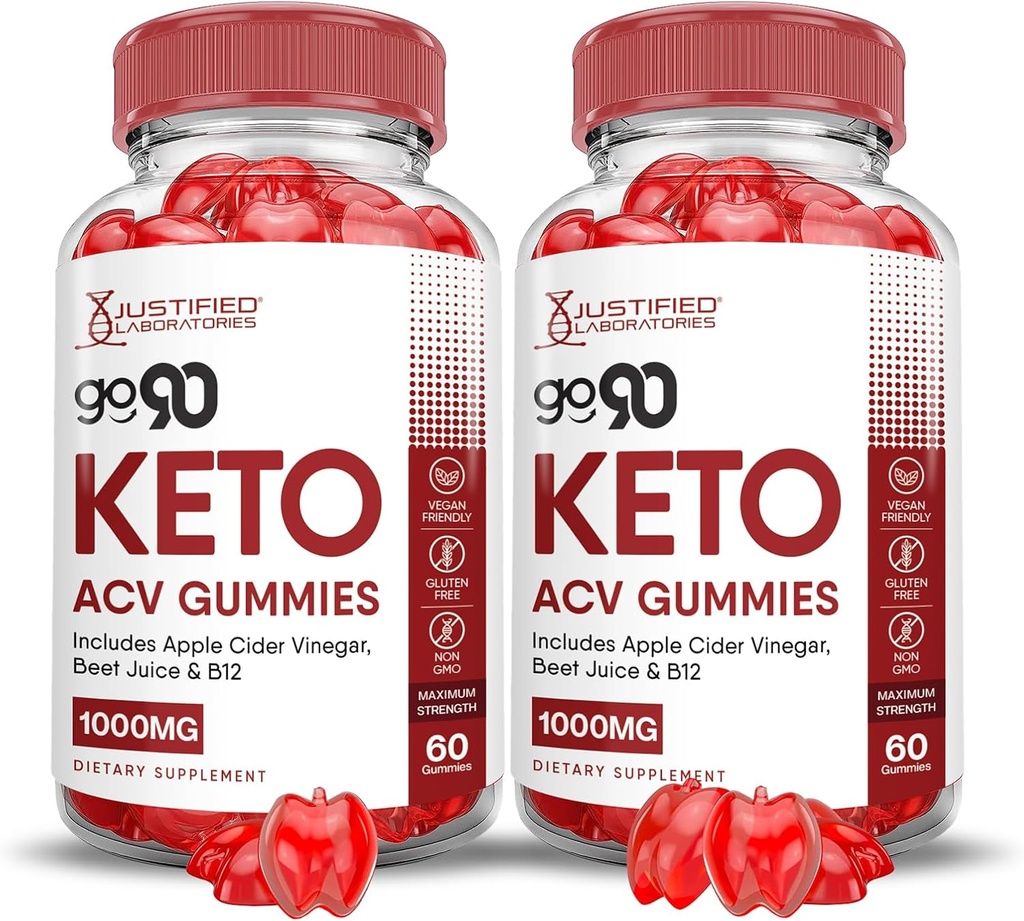 (2 Pack) Go 90 Keto ACV Gummies Advanced Formula 1000MG Go90 Keto Gummies Apple Sider Vinegar Formulado con Pomegranate Beet Juice Powder B12 Vegan Non GMO 120 Gummys