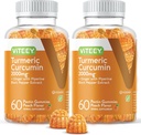 Gummies de Curcumina Turmérica con Ginger &amp; Black Pepper Herbal Suplemento, 2000 mg, Immune Support, Healthy Skin y Joint Health, Vegan, Pectin Based, para adultos y adolescentes - Chewable Peach Flavor(2Pack)