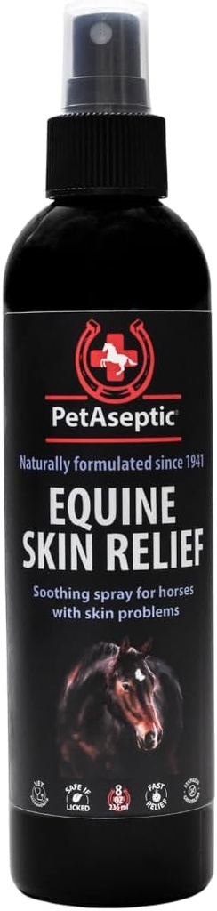 Equine Skin Relief Spray for Horses ← Ayuda a curar cortes, insectos, raspas, " Sunburns ¦ Ayuda a controlar la dermatitis ¦ Ayuda a Treat Rain Rot, Mud Fever, Sweet Itch, " Más  durable 8oz Spray
