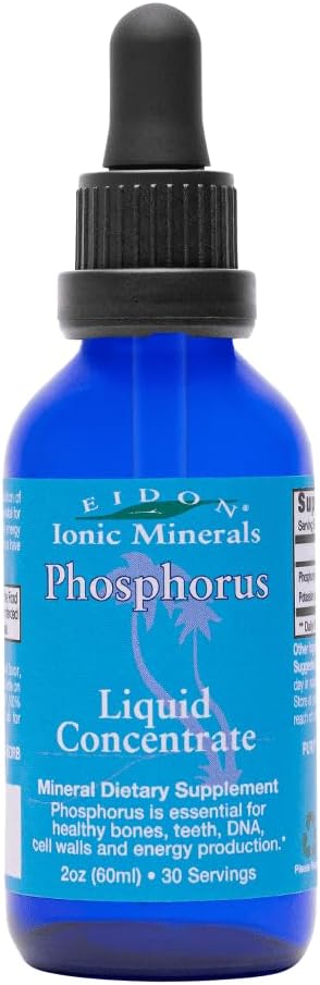 Eidon Minerales Iónicos Phosphorus líquido - Suplemento de gotas de fósforo, Potasio Phosphate Mineral Drops for Water, Apoyo a la producción de energía, Soporte de bonificación y salud de dientes, 2 oz