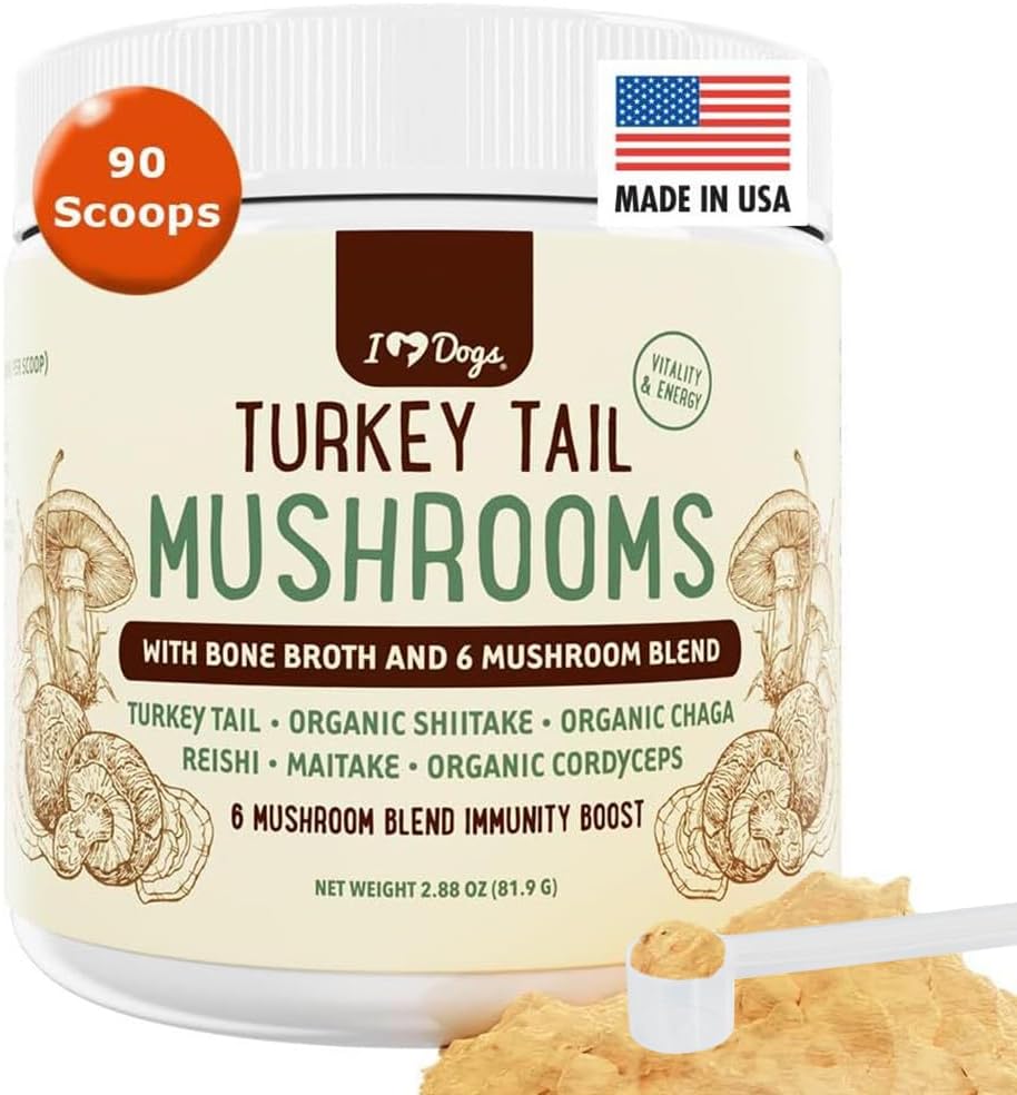 iHeartDogs Turquía Tail Mushroom for Dogs for Lumps, Bumps ' Lipomas with Bone Broth and 6 Mushroom Blend Powder