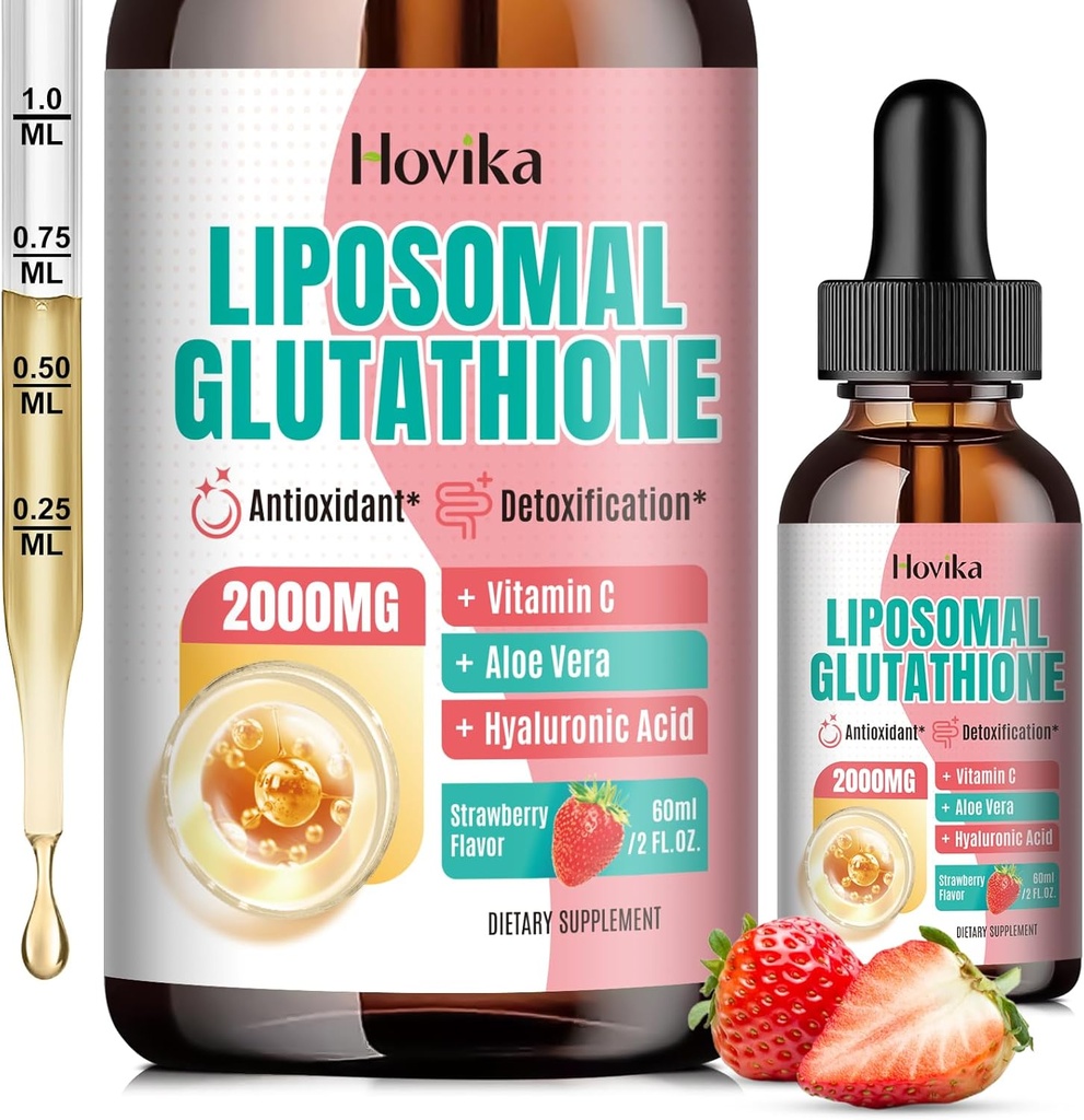 Liposomal Glutathione Suplemento 2000mg, Liquid Glutathione gotas con vitamina C, Master Antioxidants for Immune System, Aging Defense, Skin Health, Liver Detox-Superior Absorption, Strawberry 2 Fl Oz