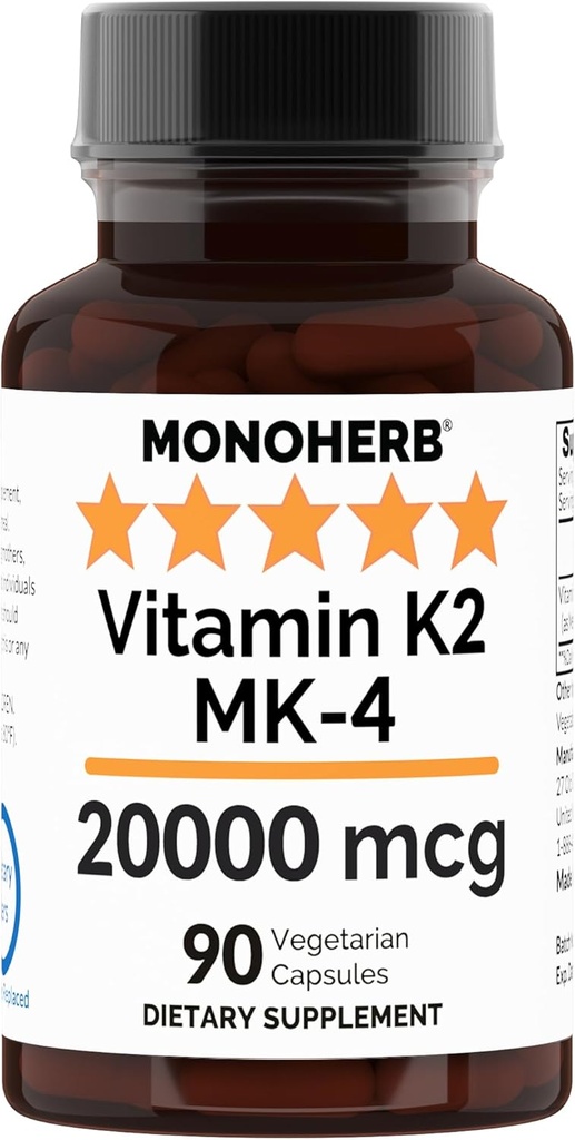 MONOHERB Vitamina K2 como Menatetrenone MK-4 20000 mcg por cápsula - 90 cápsulas