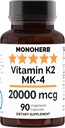 MONOHERB Vitamin K2 as Menatetrenone MK-4 20000 mcg per Capsule - 90 Veg Capsules