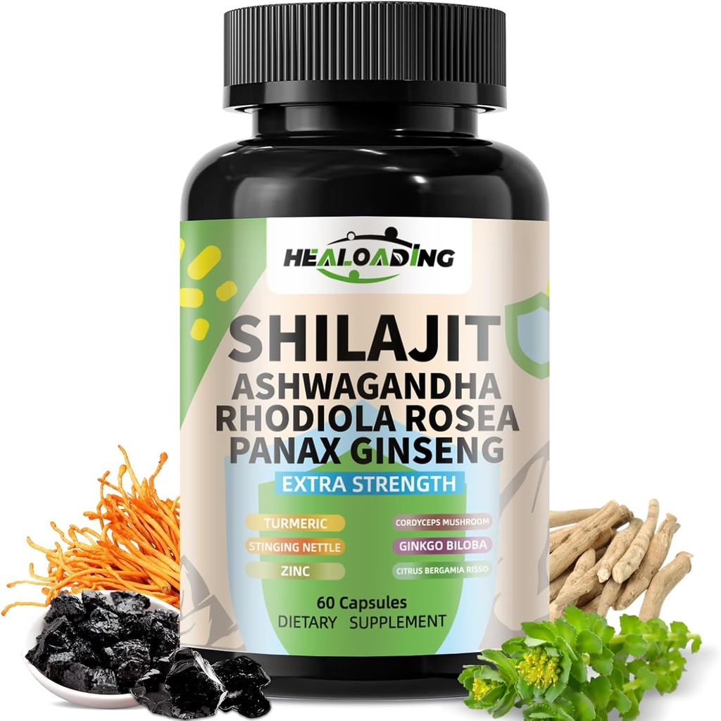 Himalayan Shilajit Capsules:Purified Himalayan Shilajit Extract - Energía natural " Apoyo a la resistencia-Vegan, Ácido Fulvico Antiguo " Ácido Humico Natural 60 cápsulas