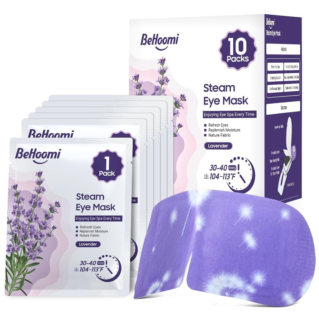 Máscara de Ojo Steam, 10 Packs Máscara de Ojo Calentador, Auto Calefacción Desechable SPA Compresora de Calor para Ojos Mascara de Durmiente, Máscara de Ojo Caliente Molino, Esenciales de Viaje &amp; Regalos de Relajación (Esencia Lavanda)