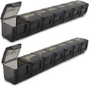 2 Pack organizador semanal de píldoras, gran caso de 7 días, caja de medicina de caso de vitaminas diarias, contenedores de píldoras AM/PM para suplementos de medicina Petróleo de pescado (Negro)