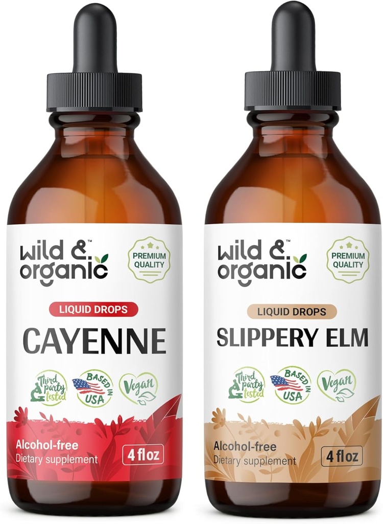 Wild &amp; Organic Cayenne Pepper Tintura 4 fl oz &amp; Slippery Elm Tincture 4 fl oz