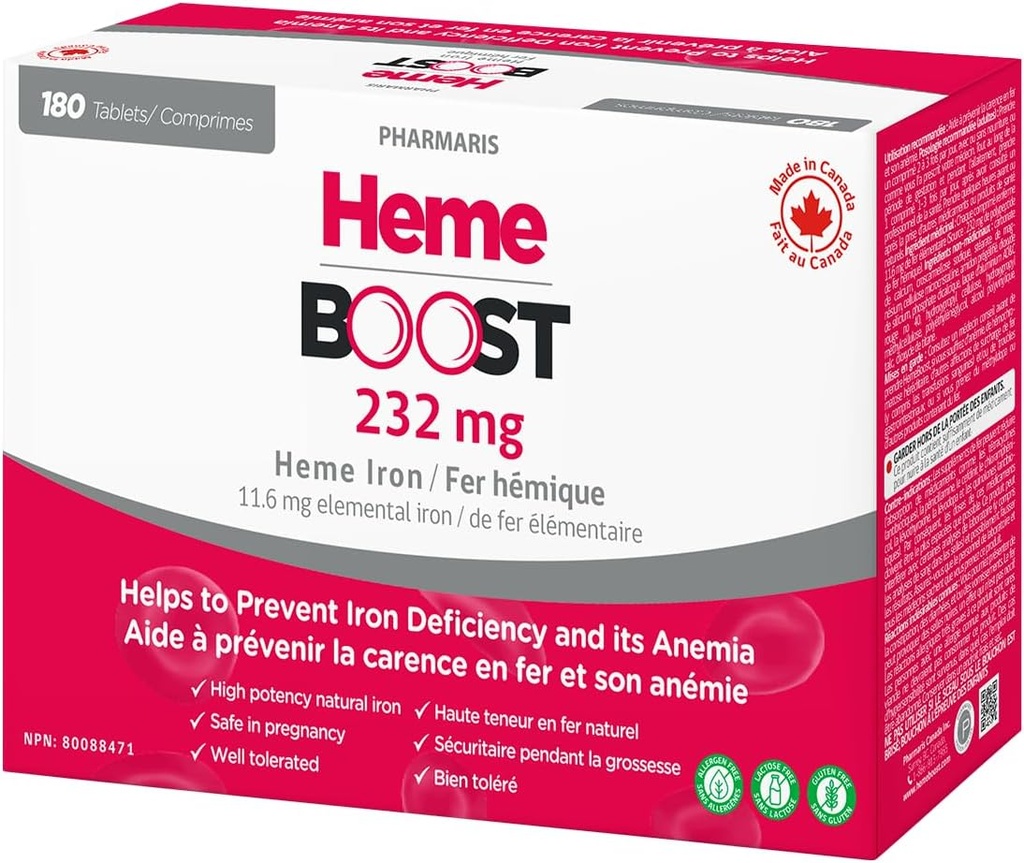 Hemeboost 11.6mg (232mg Heme Iron) I 180 Tablets ← High Potency Natural Iron Suplemento I High Absorption " Gentle on Stomach I Iron Pills for Adults " Safe for Use in Pregnancy (3)