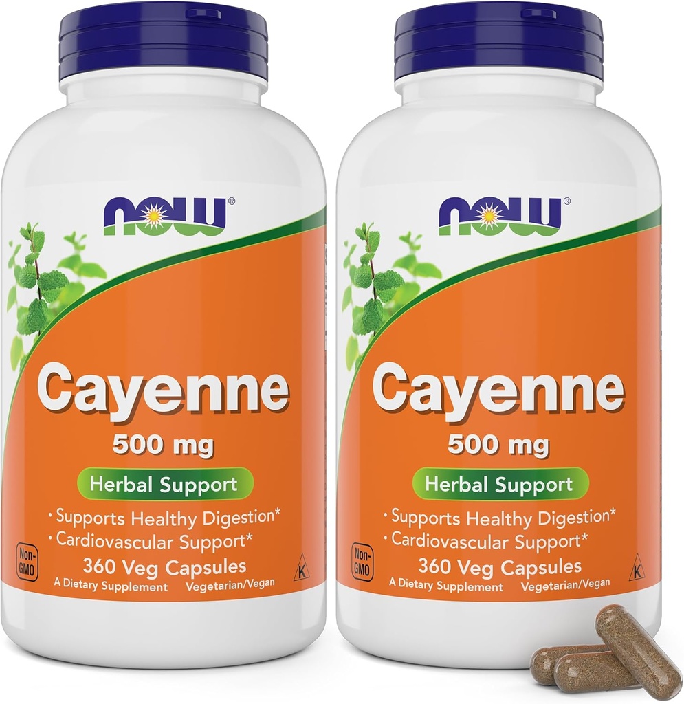Now Cayenne (Capsicum annuum) 500 mg, 360 Veg Capsules (Pack of 2)