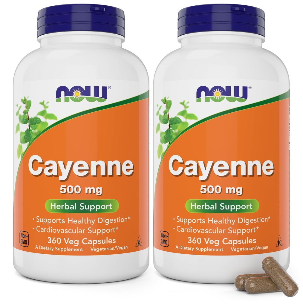 Now Cayenne (Capsicum annuum) 500 mg, 360 Veg Capsules (Pack of 2)