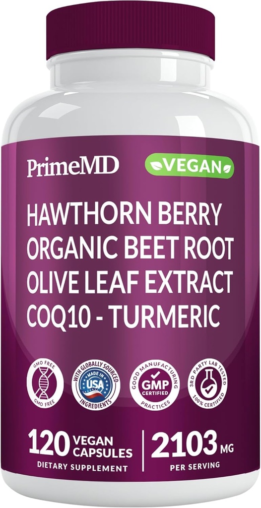 26-en-1 Nitric Oxide Supplement - Heart & Circulation Support with CoQ10, Turmeric, Organic Beet Root, Hawthorn Berry & Ajo - 2103mg por Serving (120ct)