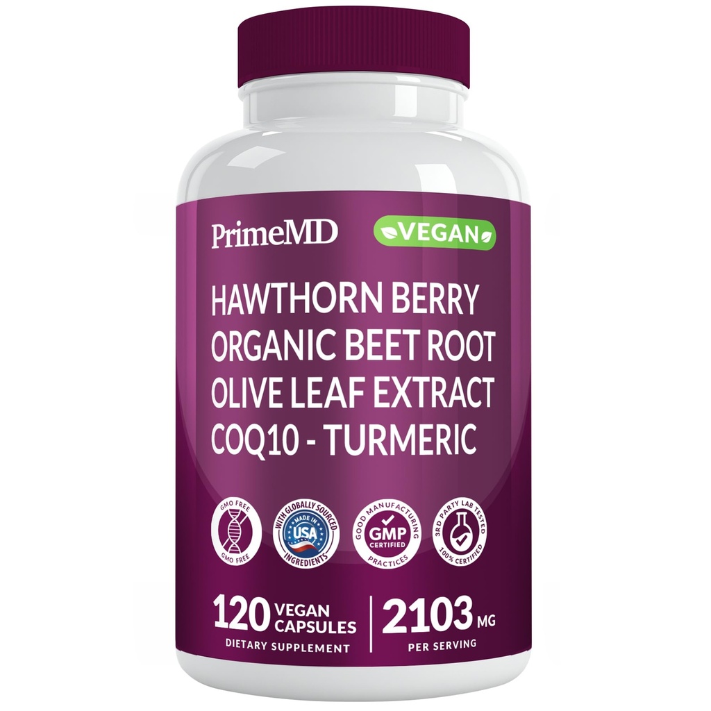 26-in-1 Nitric Oxide Supplements for Men & Women 2103mg - Beet Root Capsules with CoQ10, Blood Pressure Supplements with Hawthorn Berry, Turmeric & Garlic - Heart Health Supplements (120 Count)