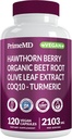 26-en-1 Nitric Oxide Supplement - Heart & Circulation Support with CoQ10, Turmeric, Organic Beet Root, Hawthorn Berry & Ajo - 2103mg por Serving (120ct)