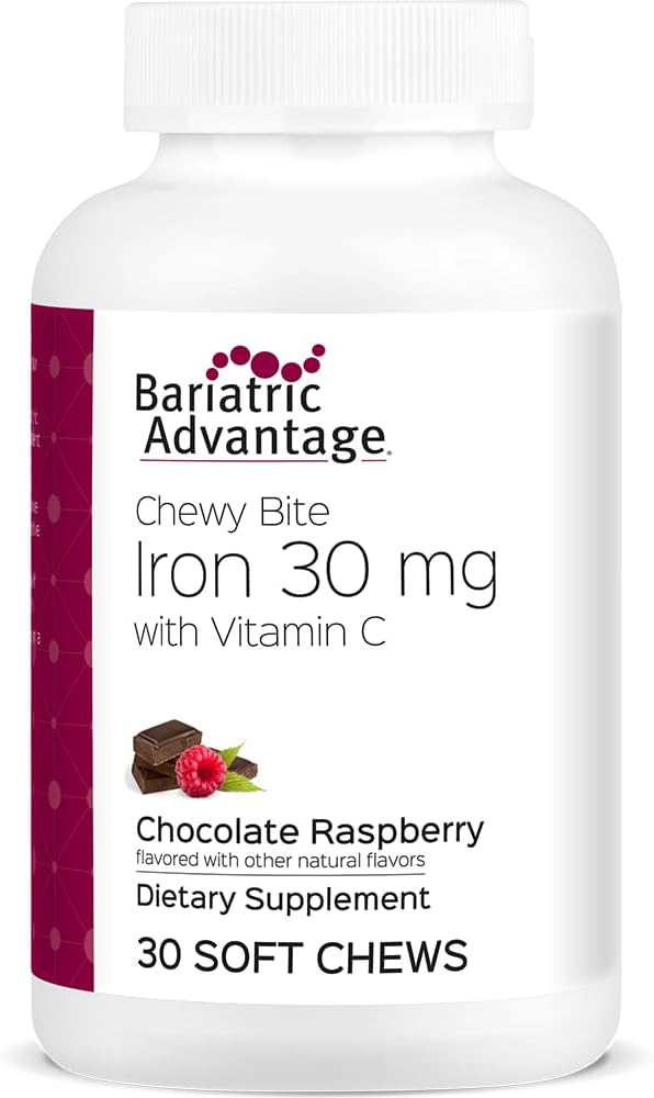 Bariatric Advantage Iron Chewy Bite Chocolate Raspberry Truffle (30 mg de hierro, 60 mg de vitamina c) 30 cuentan