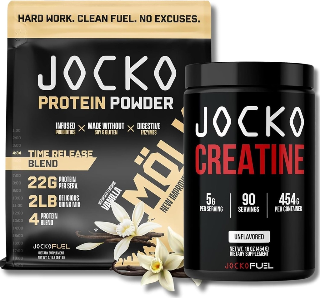 Jocko Fuel Bundle - Vainilla Mölk Protein Powder + Creatine Monohydrate Powder para Hombres &amp; Mujeres - Bundle for Atheltic Performance, Recovery, &amp; Muscle Growth