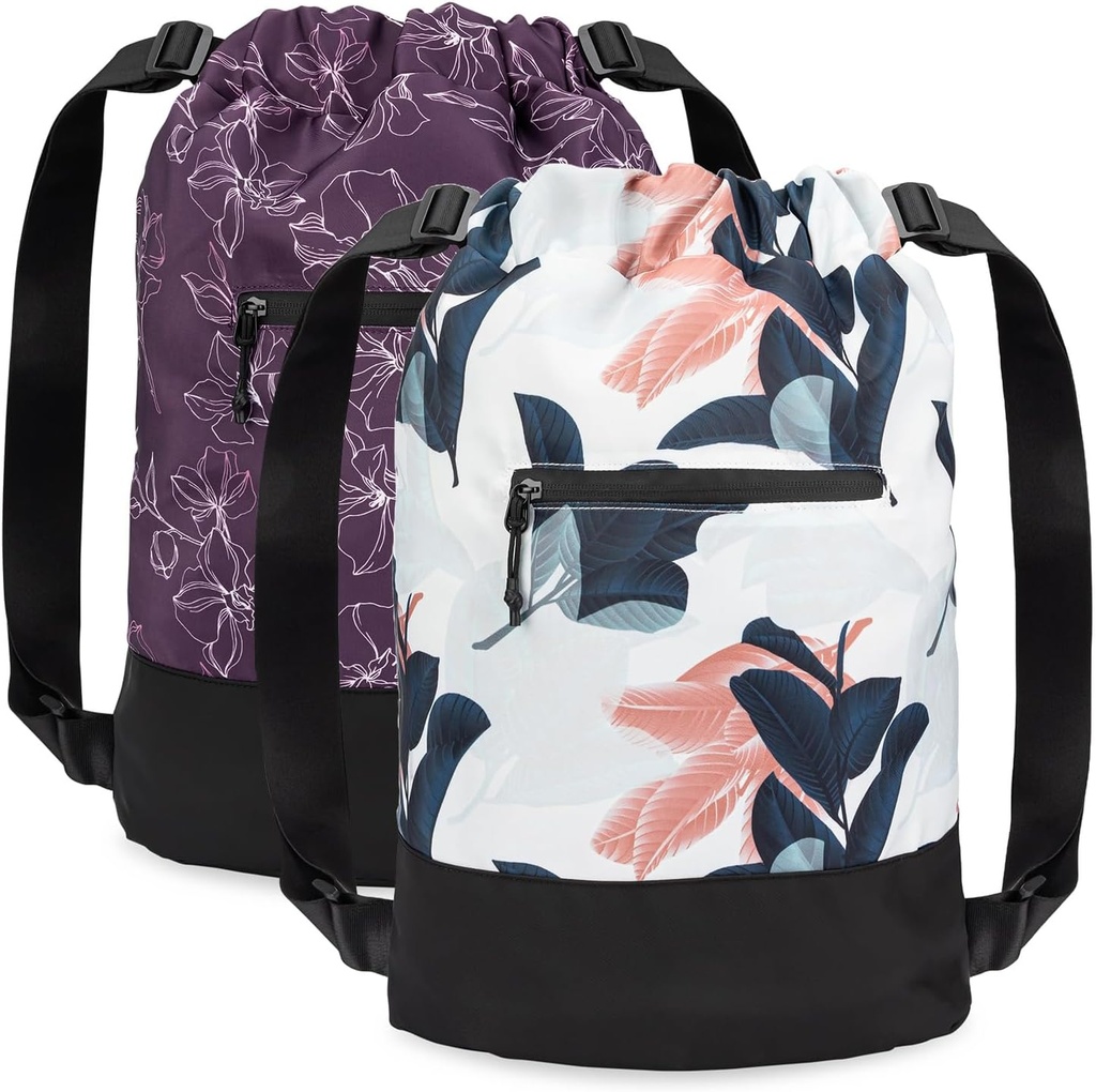 [2-Pack] Flex Cinch Drawstring Gym Bag for Women with Graphic Designs | Durable Lightweight Gym Cinch Bags | Great for Gym Bag, Traveling, and Overnights