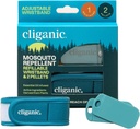 Cliganic Mosquito Repellent Pack (Wristband + 2 Refill Pellets) - Ajustable, Natural DEET-Free, Essential Oil Infused