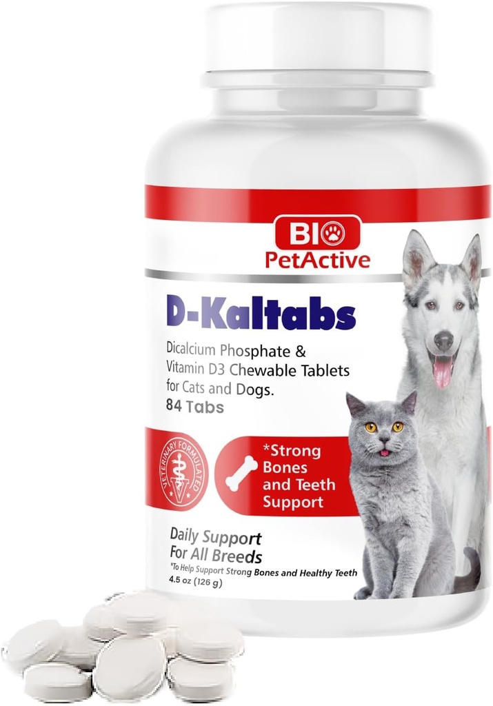 D-Kaltabs Phosphorus, Calcio Vitamina D3 Suplemento para perros ' Cats, Vitaminas para mascotas prenatales, Peces diarios, Nail fuerte, Apoyo a los dientes, 84 Tabletas Chewable
