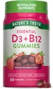 Verdad de la naturaleza Vitamina D3 y B12 Gummies for Adults ← 60 Conteo Silencio Fresa Sabor Silencio Vegetariano, No GMO &amp; Gluten Suplemento Gratis