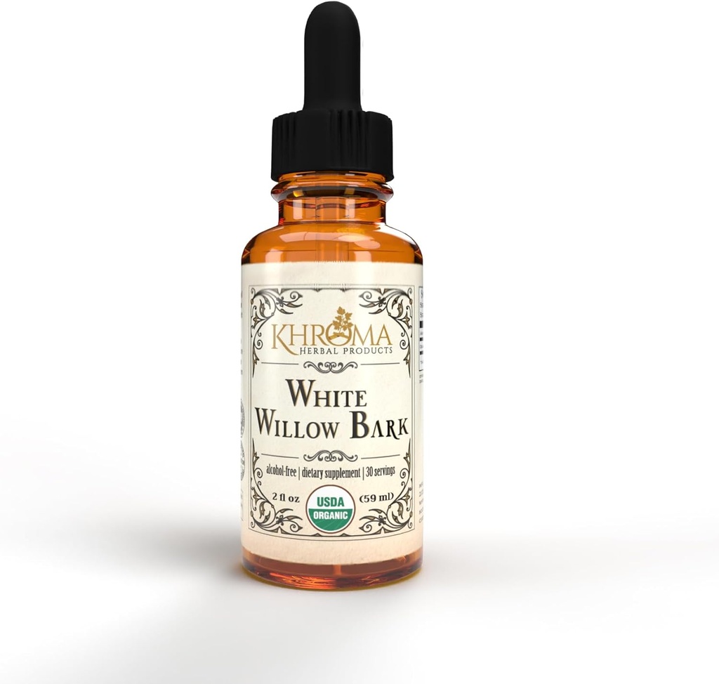 Khroma Herbal Productos Orgánica White Willow Bark 30 Serviciones - 800 MG Por Serving - 2 FL OZ Liquid in a Glass Bottle - Salix Alba