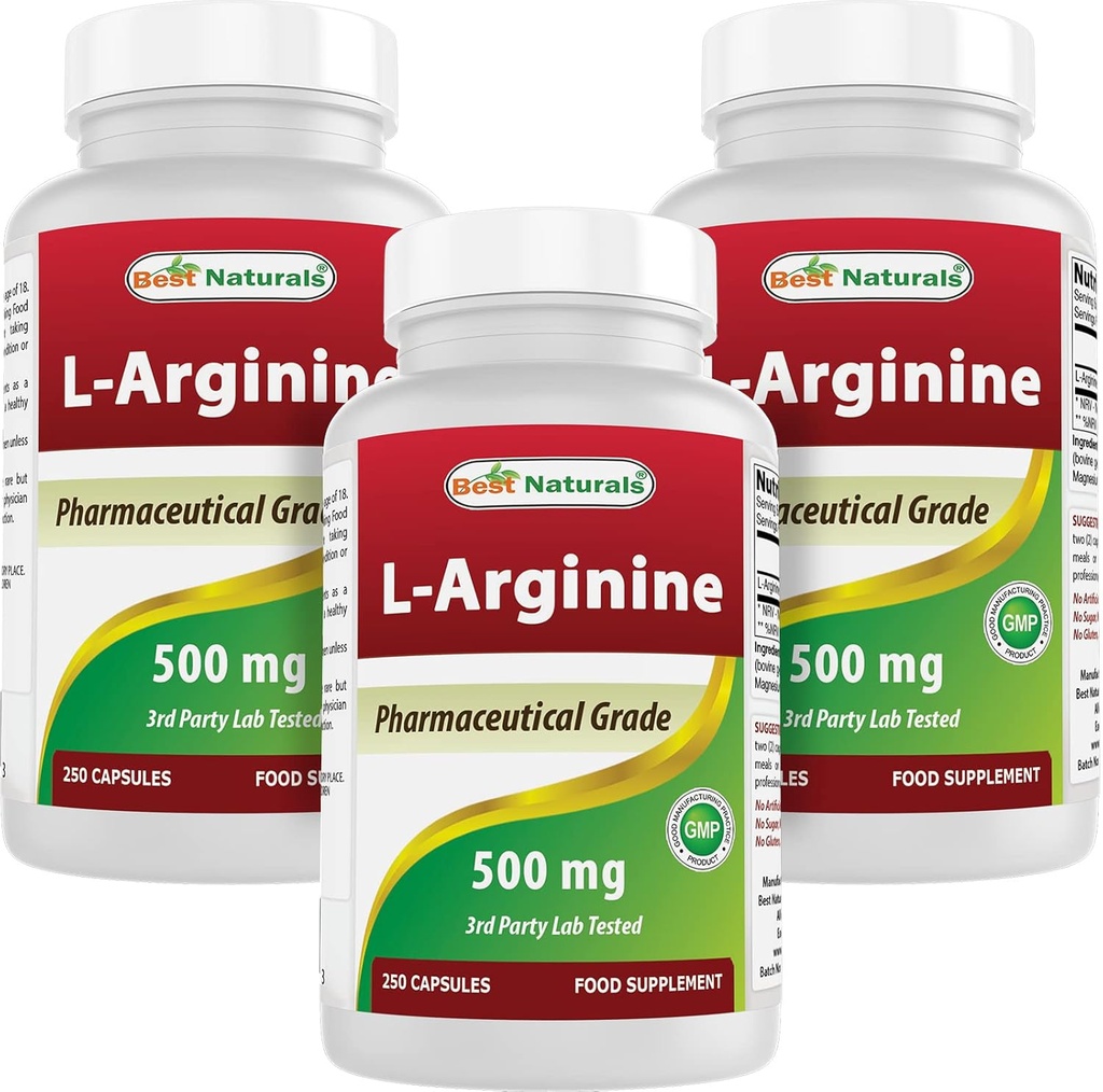 Mejores Naturales L-Arginina 500mg 250 Capsules (250 Cuenta (Pack of 3))