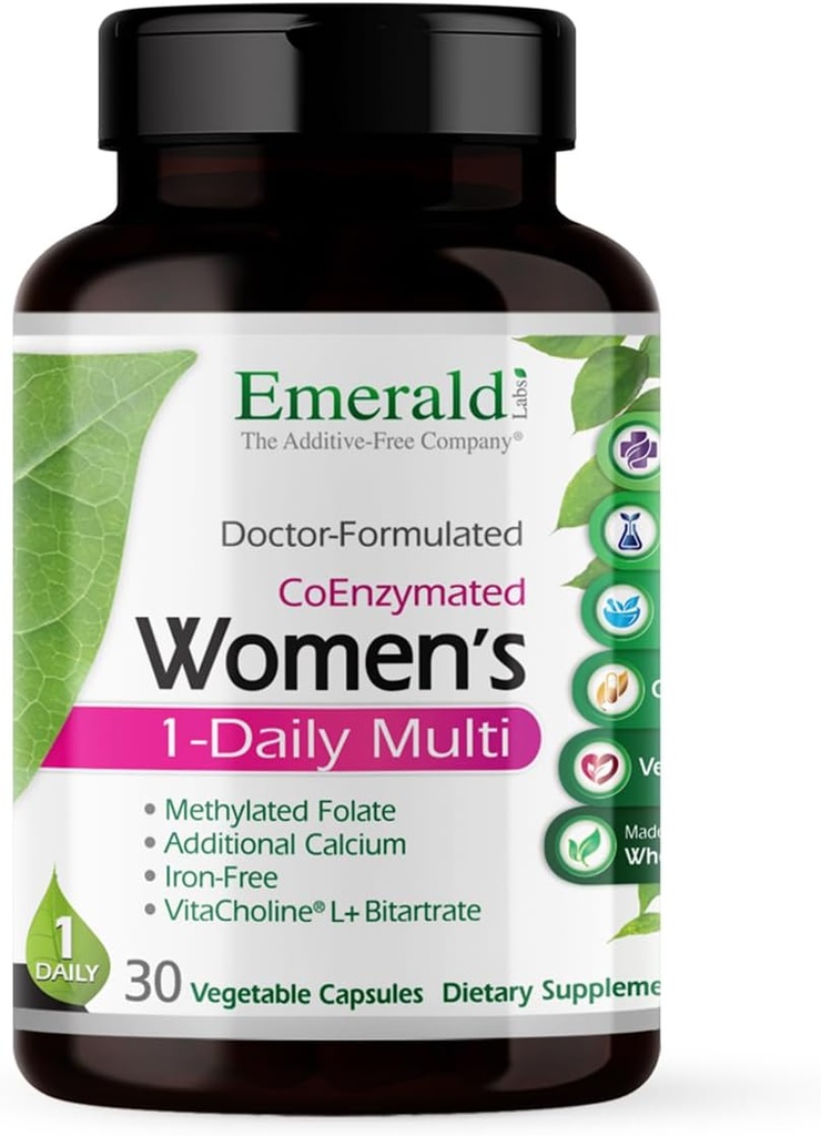 EMERALD LABS Women's 1-Daily Multi - Multivitamin for Women - Incluye calcio, zinc, vitamina B &amp; Más - Bone &amp; Immune Support Suplemento* - Gluten-Free - 30 cápsulas vegetales
