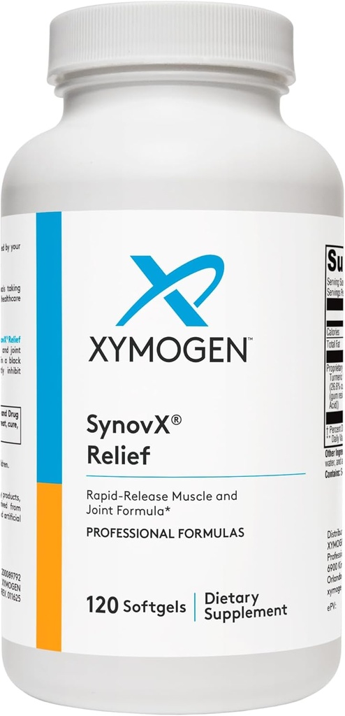 XYMOGEN SynovX Relief - Suplemento de apoyo conjunto con Boswellia Serrata Extracto + Turmérico - Suplementos de socorro muscular y conjunto - Vegan, Gluten Libre y No GMO (120 Softgels)