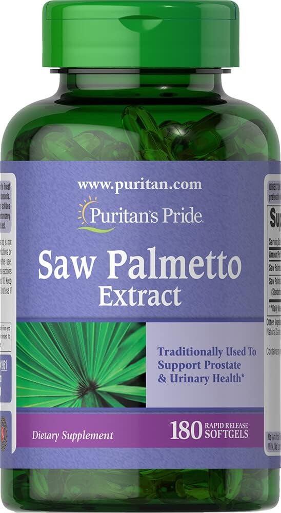 Puritan's Pride Saw Palmetto Extract, apoya la función urinaria y promueve el calor de próstata, 180 cuenta