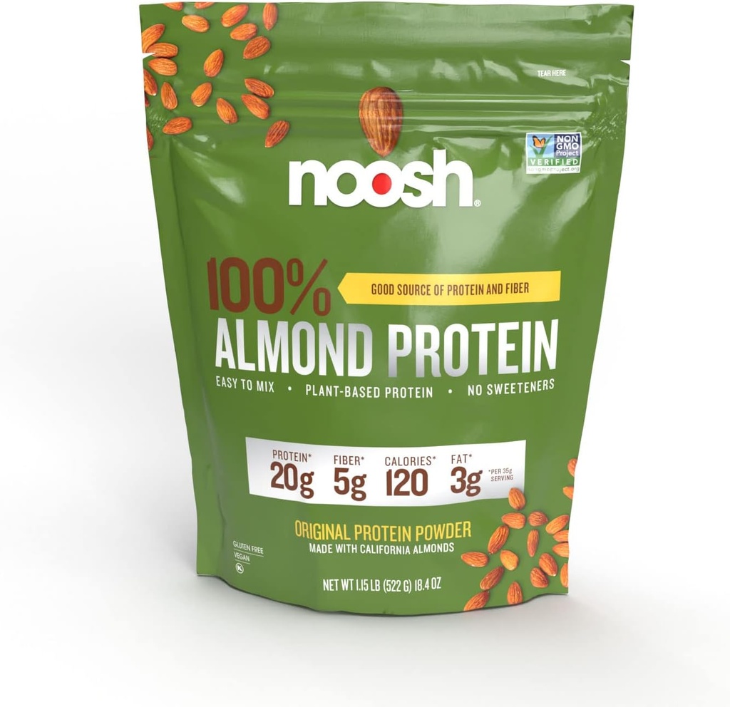 NOOSH Planta base Almendra Protein Powder Desarrollado 35 Gram - Vegan, Todos los ingredientes naturales, no GMO, Gluten Free, Kosher, Peanut Free, Soy Free, Dairy Free (Unflavored)