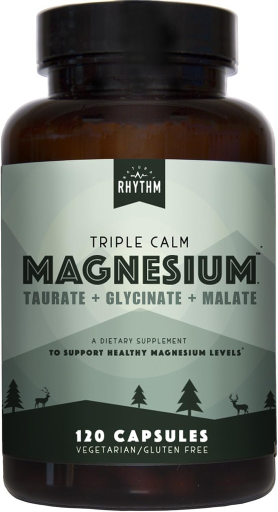 Natural Rhythm Triple Calm Magnesium 150 mg - 120 cápsulas – Magnesium Complex Complejo Suplemento compuesto con Magnesium Glycinate, Malate y Taurate. Calming Blend for Promoting Rest and Relaxation.