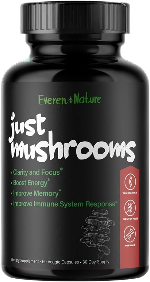 Solo Mushrooms - Lion's Mane, Turquía Tail, Cordyceps, Reishi y Más - Energía Natural - Suplemento cerebral nootrópico - para Clarity & Focus - Immune System Booster