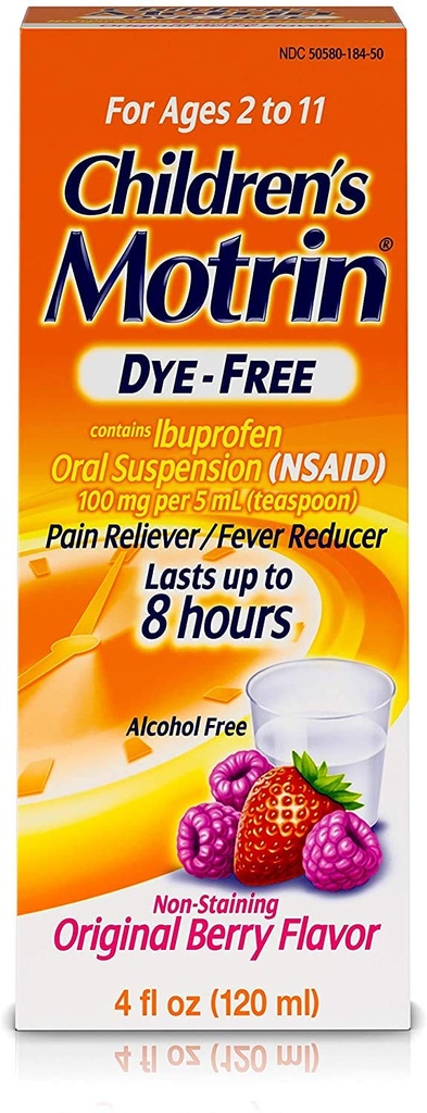 Johnson &amp; Johnson Motrin Childrens Formula, 4 oz, Dye- Gratis, Berry