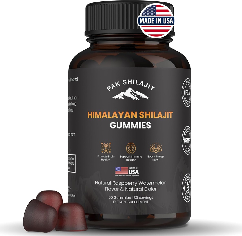 Pure Sundried Himalayan Shilajit Gummy for Men ' Women ← Orgánica Shilajit Gummies ← Natural 85 Plus Trace Minerals Fulvic Acid TEN Energy, Immunity TEN-Free 60 Saludable Gummy