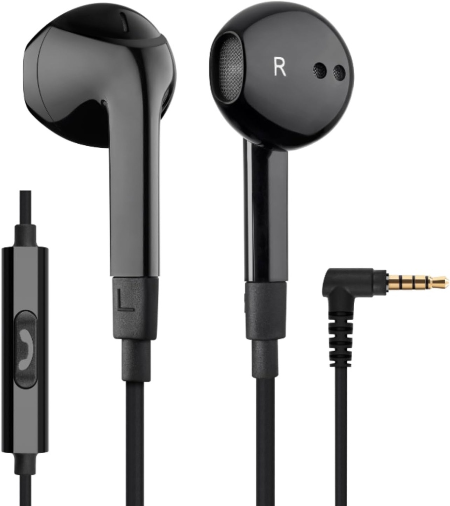 LUDOS FEROX Áurbudos con cable en el oído Auriculares, 5 años de garantía, auriculares con micrófono, aislamiento ruido cableado para 3.5mm Jack Ear Buds para iPhone, Samsung, ordenador, portátil, niños, estudiantes de escuela