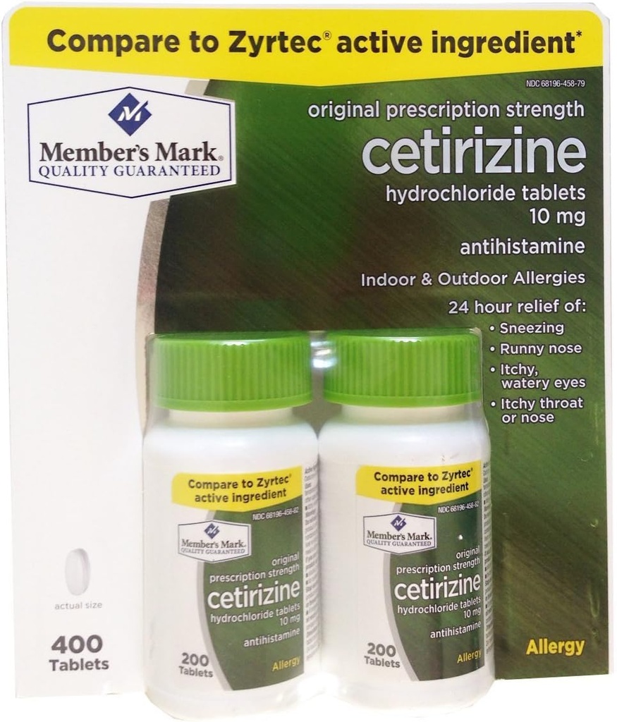 Member's Mark Formerly Known As Simply Right Cetirizine Hydrochloride Allergy Tablets,10 mg-400 Count.