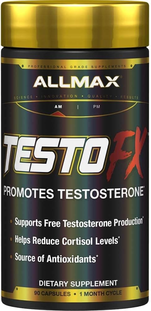ALLMAX Nutrition TESTOFX Xtreme Testosterone Booster for Hombre, Tribulus Terrestris, Ashwagandha, Tongkat Ali, Supports Muscle Strength, Energy, Estrógeno Control - 90 cápsulas (30-Day Supply)