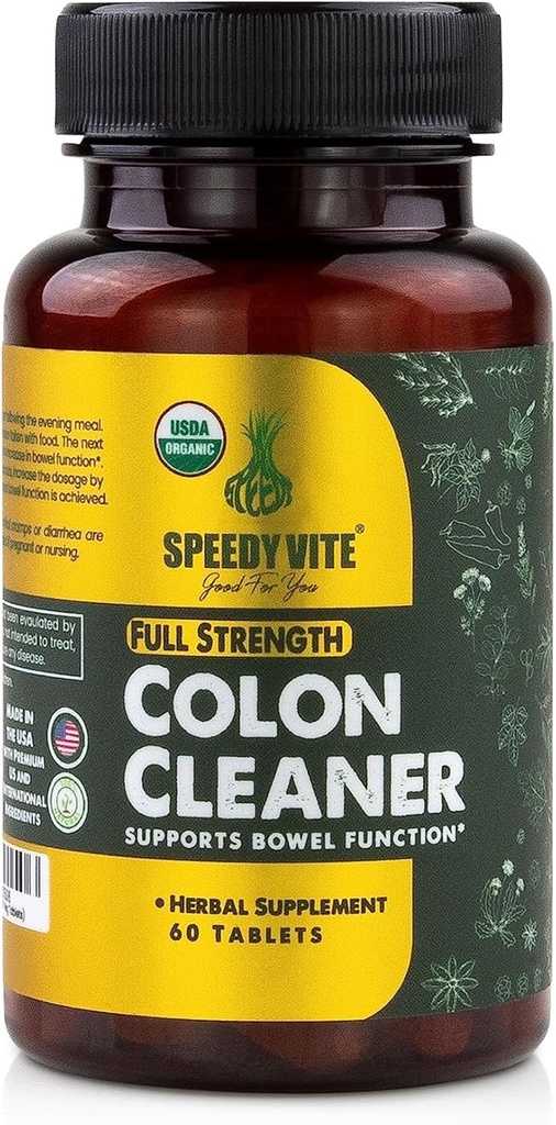 SpeedyVite® Organic Colon Cleaner Full Strength - (60 Veg Tablets) con la corteza orgánica Cascara Sagrada, Oregon Grape Root, Turquía Rhubarb, Ginger & Fennel. Suplemento natural - Apoyos Función del bolos*