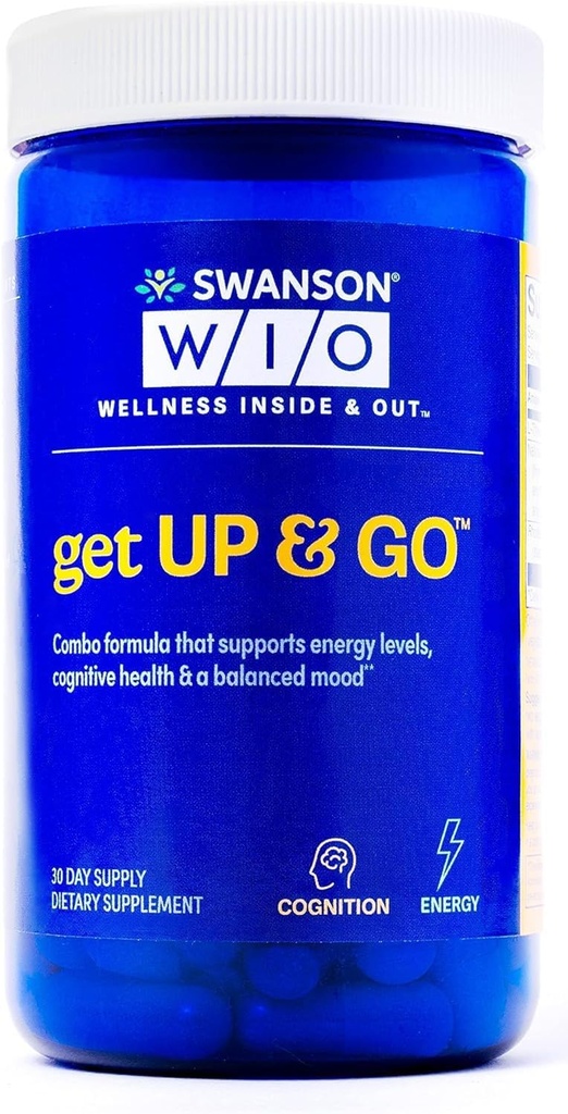 Swanson WIO consigue UP & GO Cognition, Balanced, More Energy with Green Tea, Green Coffee Bean, L-theanine y Rhodiola, Vegan, Wellness, 60 Veggie Capsules (30-Day Supply)
