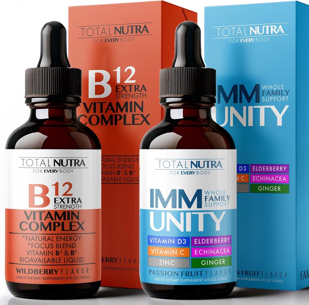 Extra Strength B Vitamin Drops and 6-in-1 Liquid Multivitamin Supplement TEN Instant Energy, Focus &amp; Metabolism Support ← Immune Defense Support for Kids and Adults