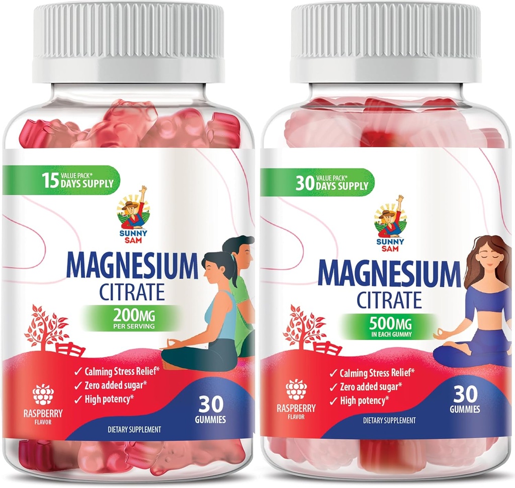 Gummies de Magnesio para Adultos - 500 mg y Gummies de Magnesio para Adultos - 100 mg. Mandíbulas de Magnesio Calma - Citrato de Magnesio Suplemento Chewable para Mood &amp; Muscle Support